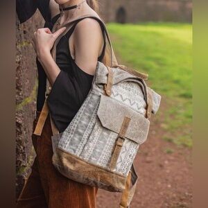 Myra Bag Backpack Purse Gray and Brown